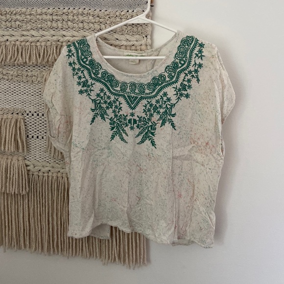 Anthropologie Tops - Anthro Embroidered Boho Short Sleeve